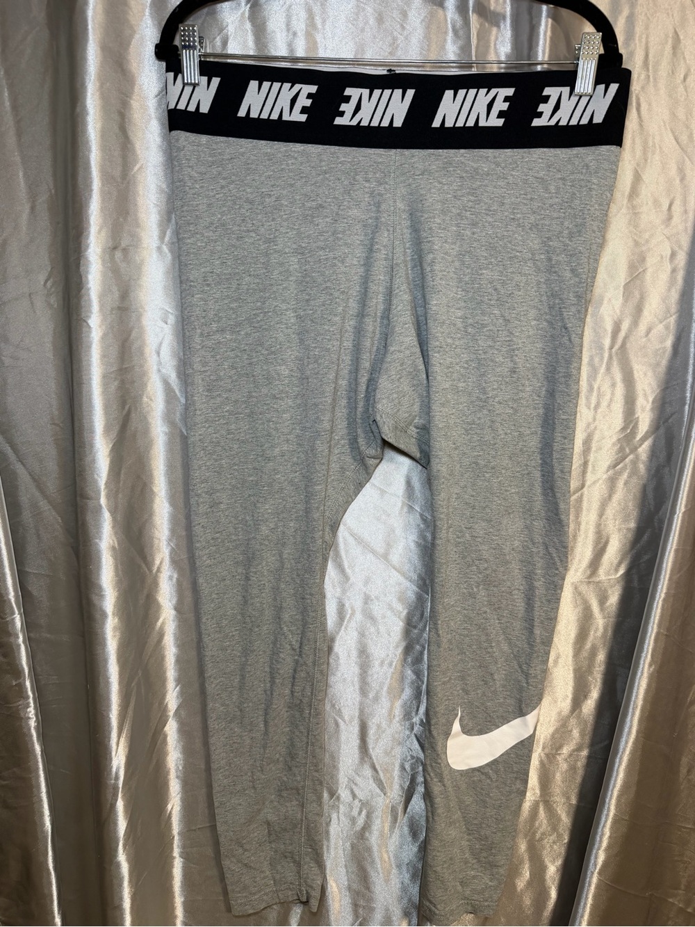 Nike Womens Grey Logo Leggings Dry Fit Athletic Yoga Workout Pants Size XL
